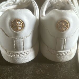 TORY BURCH white leather tennis shoes. Worn a few times. Like new. Paid 200.00
